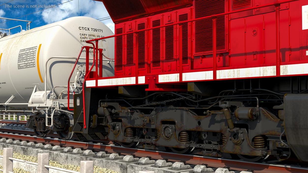 3D model Red Train Locomotive With Tank