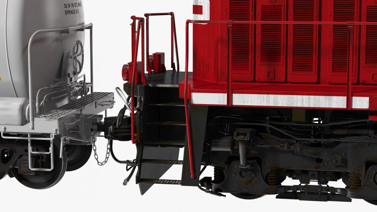 3D model Red Train Locomotive With Tank