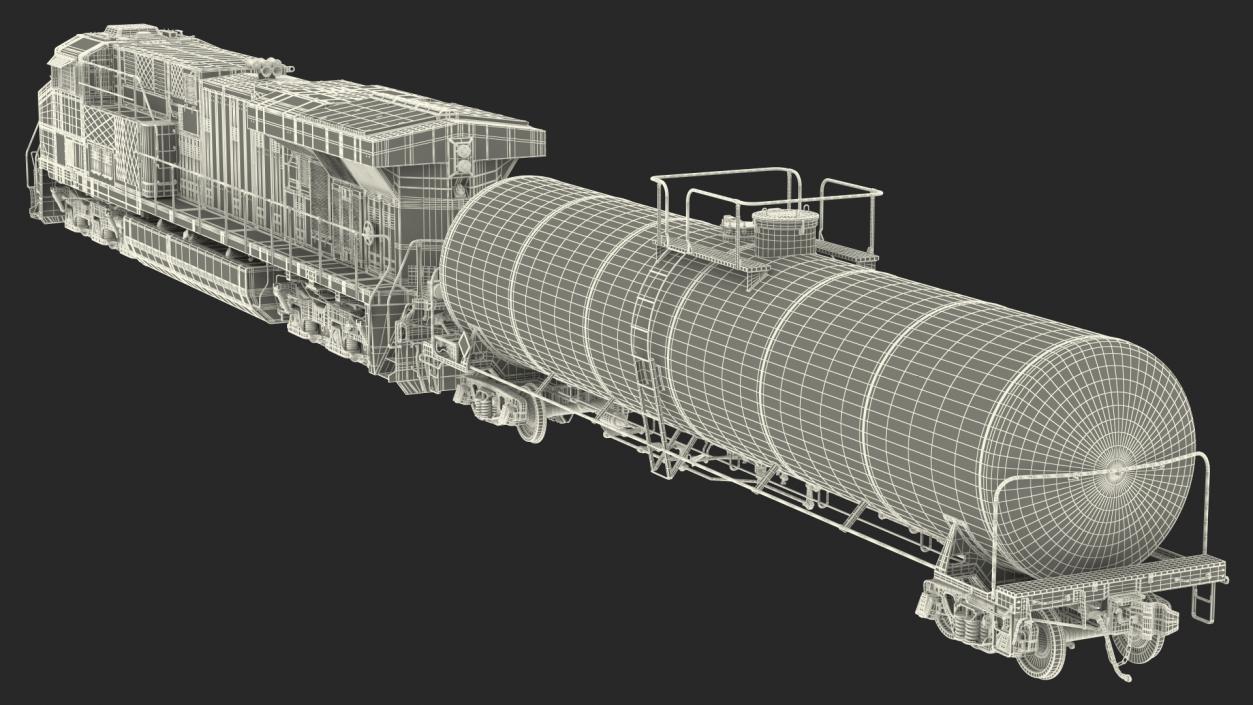 3D model Red Train Locomotive With Tank