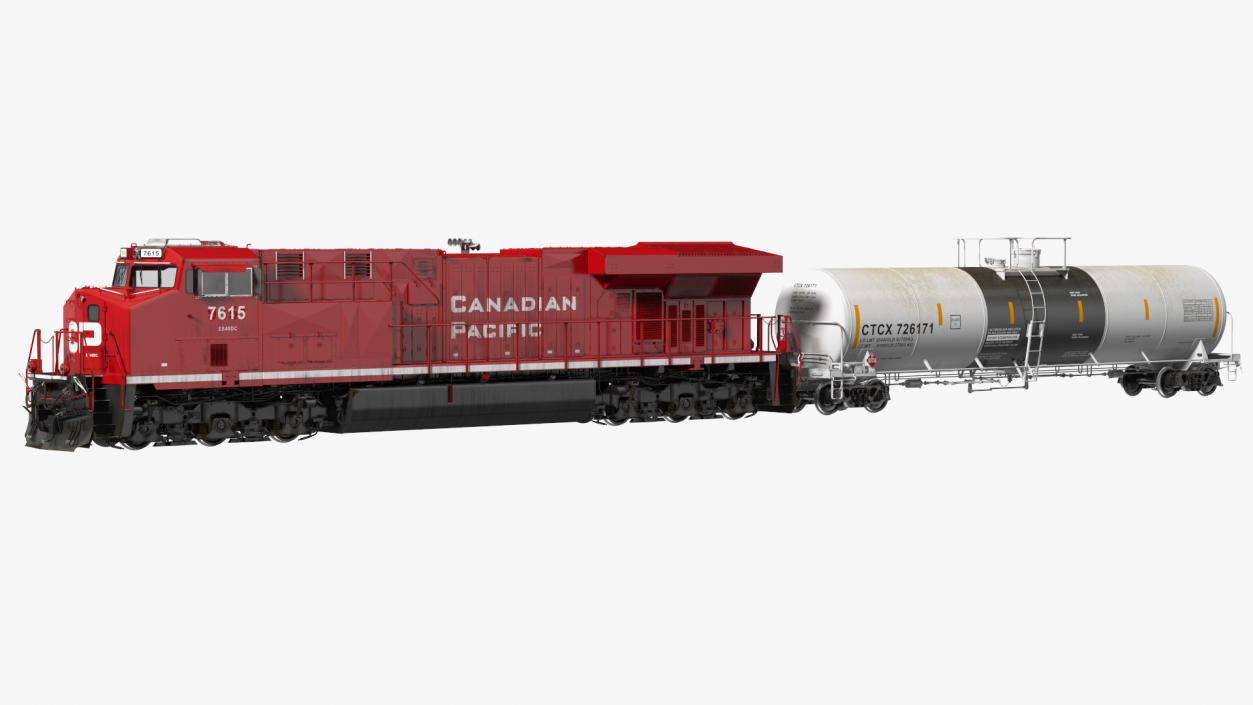 3D model Red Train Locomotive With Tank