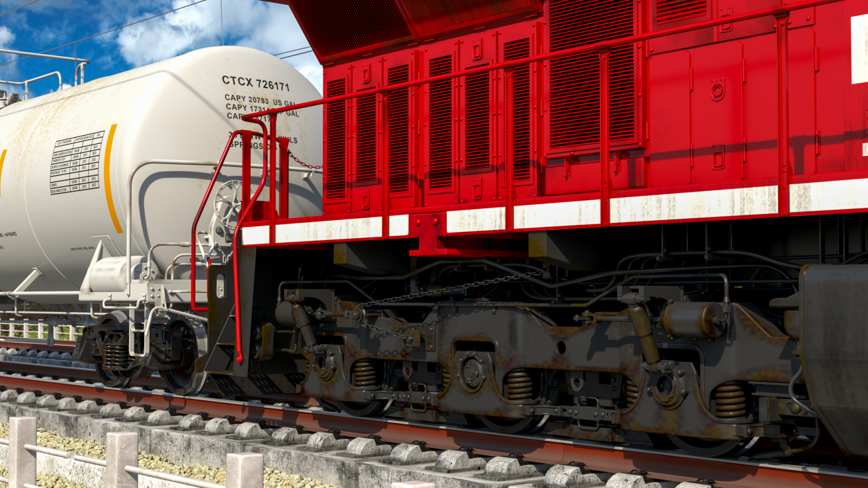 3D model Red Train Locomotive With Tank