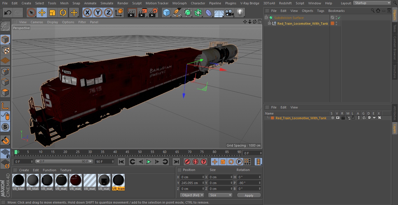 3D model Red Train Locomotive With Tank