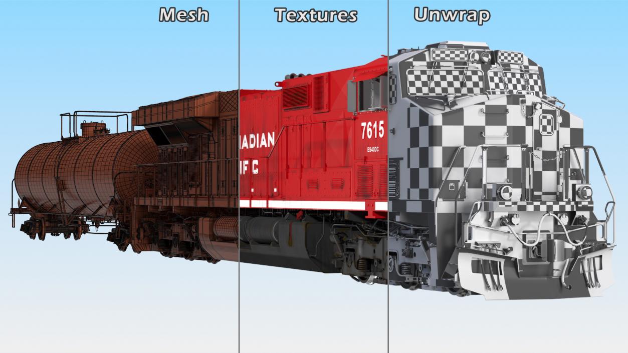 3D model Red Train Locomotive With Tank