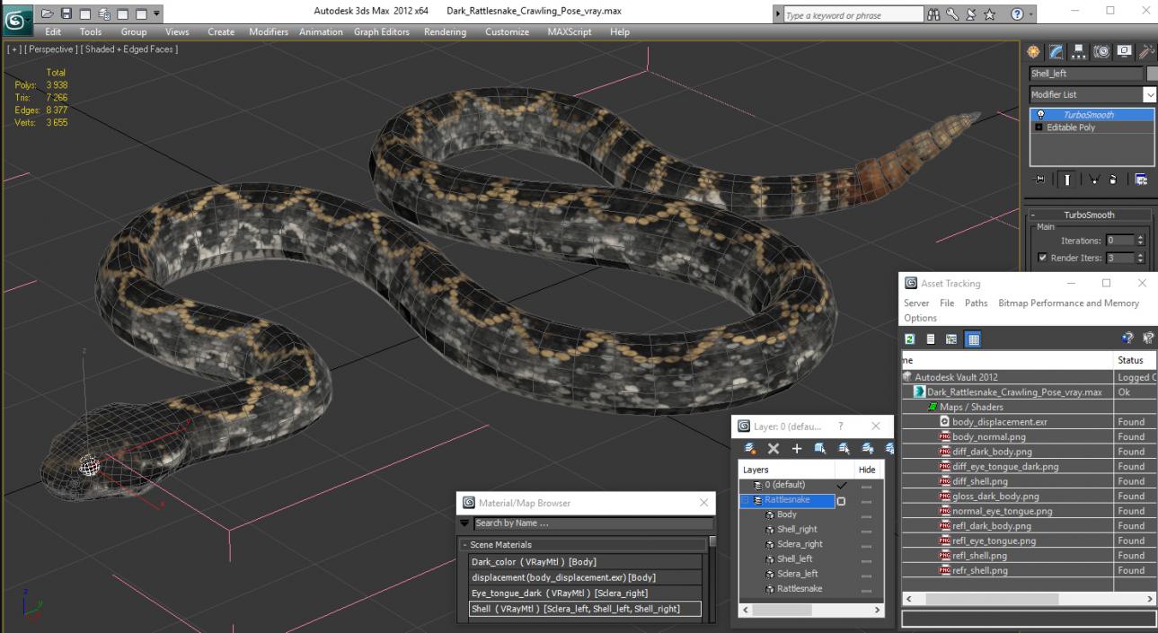 3D model Dark Rattlesnake Crawling Pose