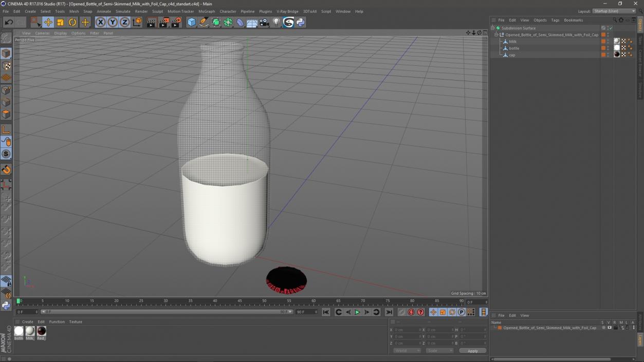 3D Opened Bottle of Semi-Skimmed Milk with Foil Cap model