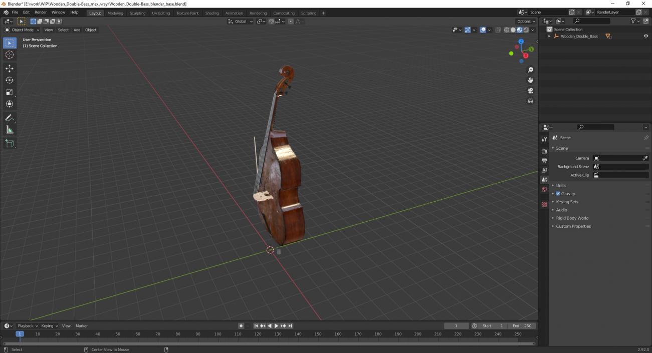 3D Wooden Double-Bass model