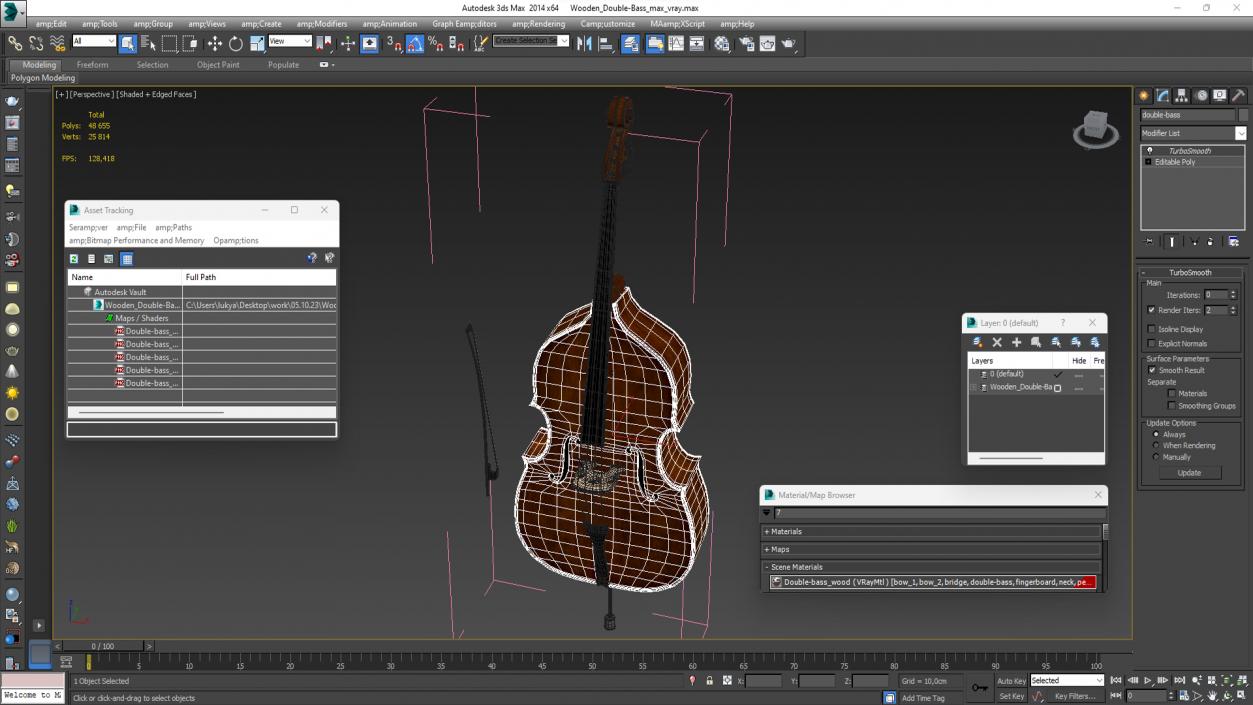 3D Wooden Double-Bass model