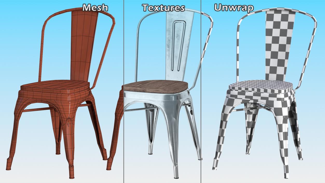 Iron Stackable Chair Wooden Seat 3D