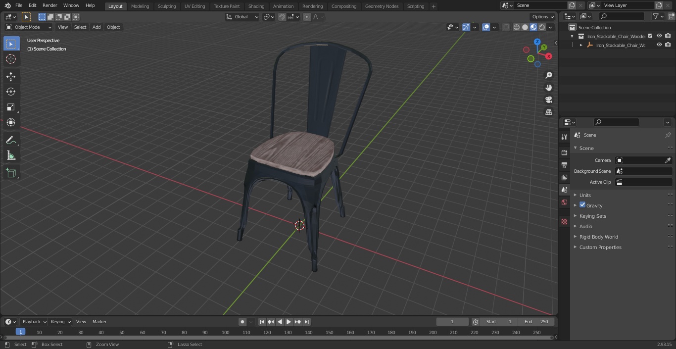 Iron Stackable Chair Wooden Seat 3D