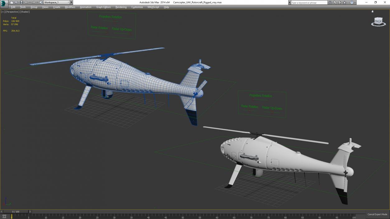 3D Camcopter UAV Rotorcraft Rigged