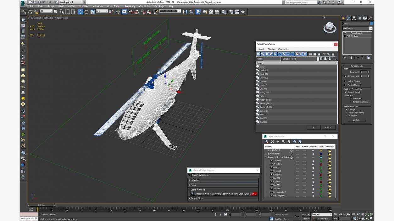 3D Camcopter UAV Rotorcraft Rigged