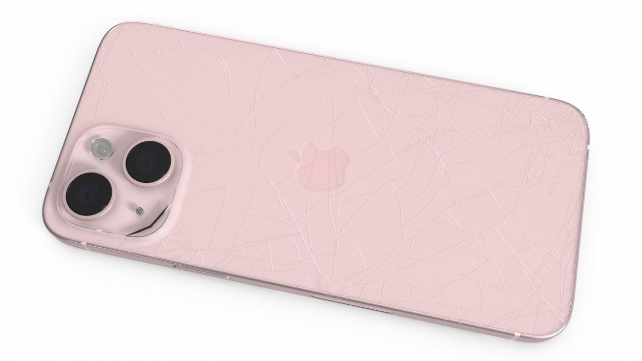 3D Pink IPhone 15 Plus with Cracked Glass model