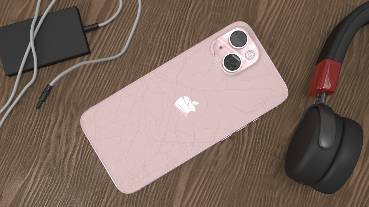 3D Pink IPhone 15 Plus with Cracked Glass model