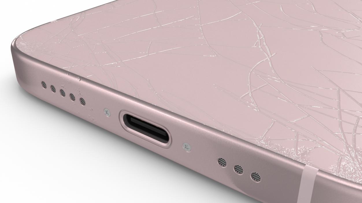 3D Pink IPhone 15 Plus with Cracked Glass model