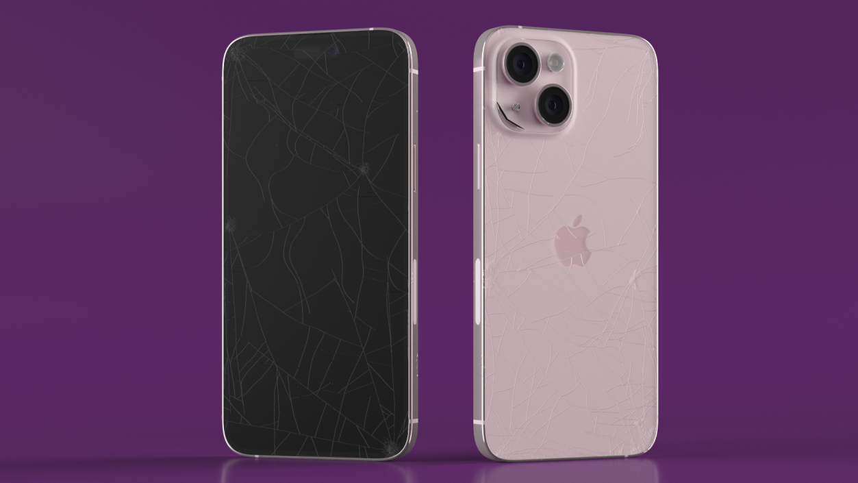 3D Pink IPhone 15 Plus with Cracked Glass model