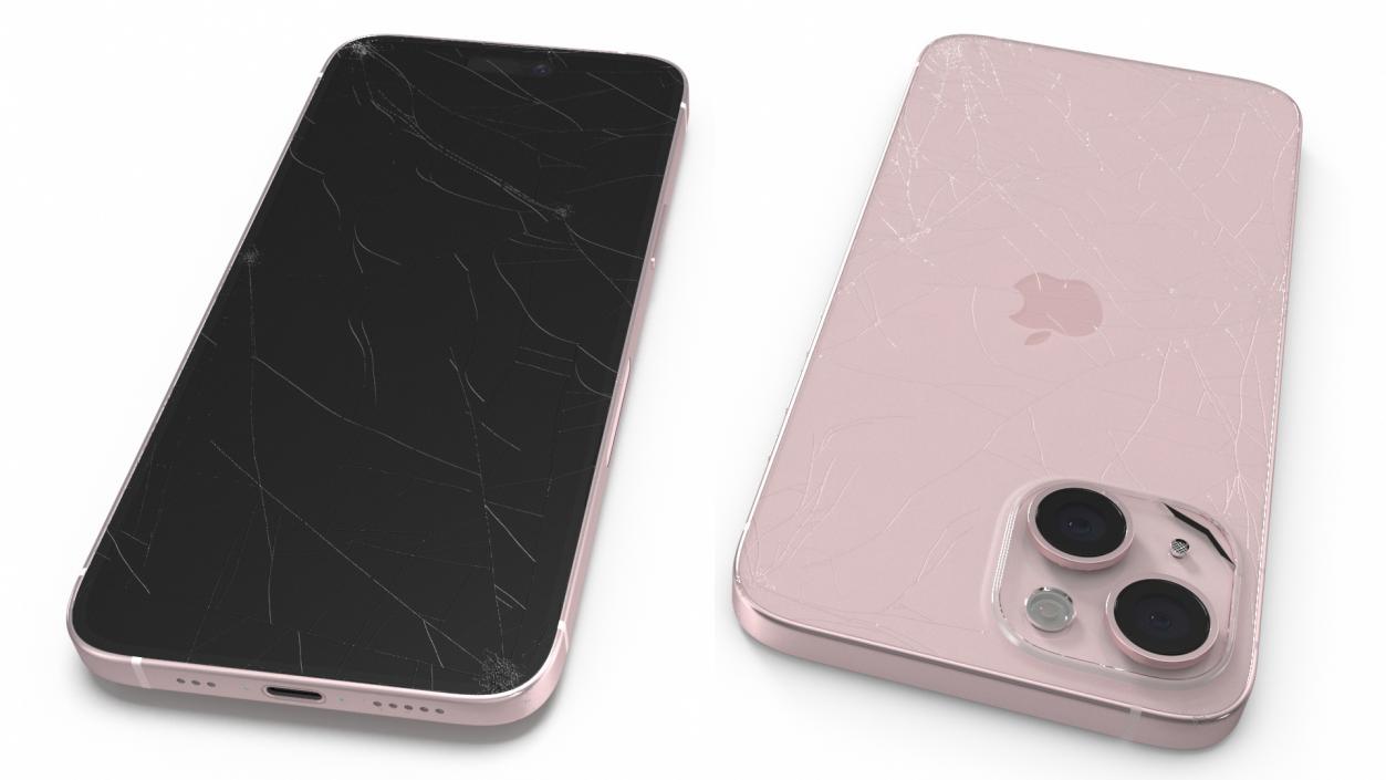 3D Pink IPhone 15 Plus with Cracked Glass model