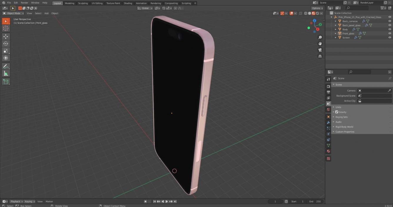 3D Pink IPhone 15 Plus with Cracked Glass model