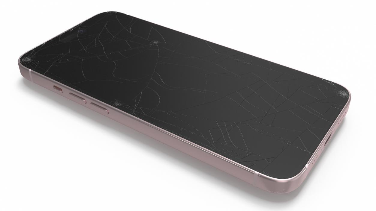 3D Pink IPhone 15 Plus with Cracked Glass model