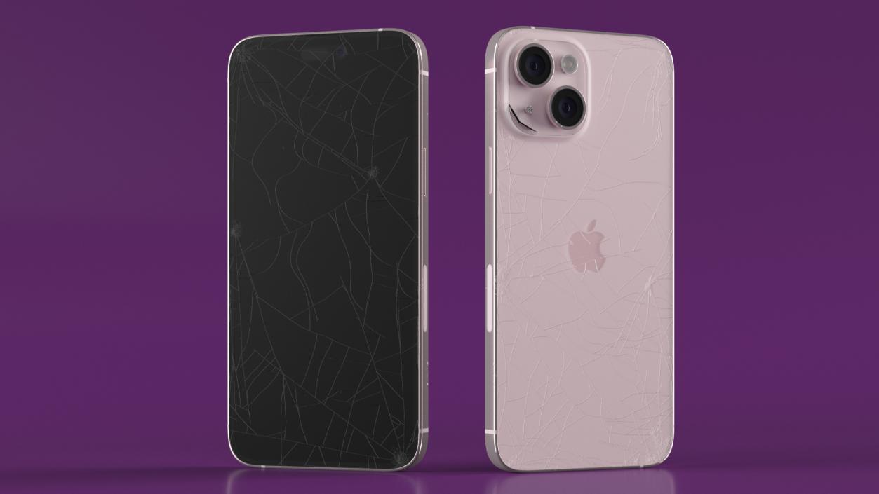 3D Pink IPhone 15 Plus with Cracked Glass model