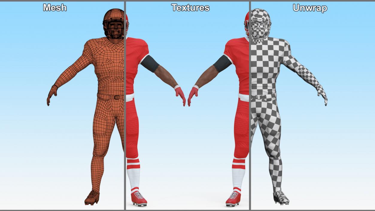 3D Red Uniform Black Man Football Player Rigged for Cinema 4D model