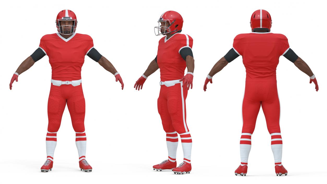 3D Red Uniform Black Man Football Player Rigged for Cinema 4D model