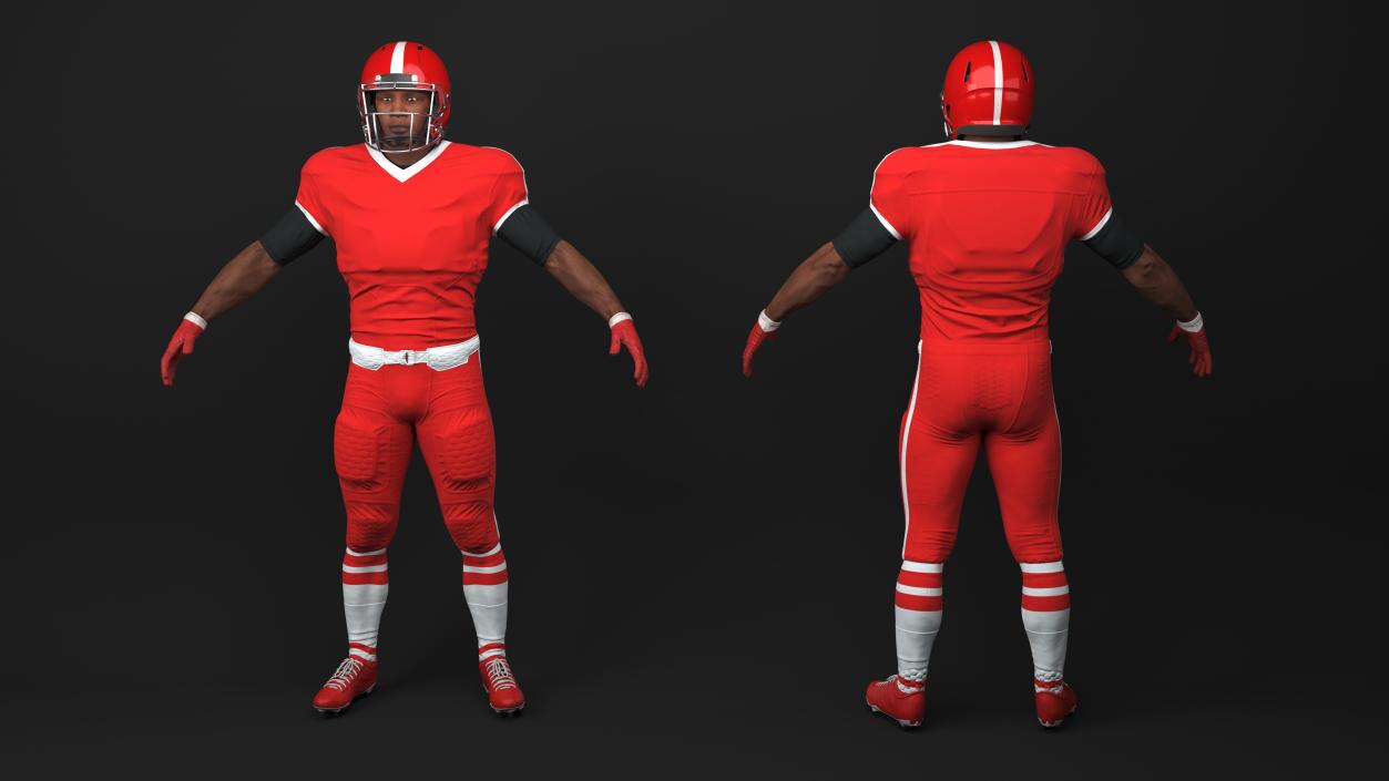 3D Red Uniform Black Man Football Player Rigged for Cinema 4D model