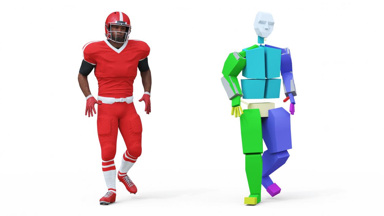 3D Red Uniform Black Man Football Player Rigged for Cinema 4D model