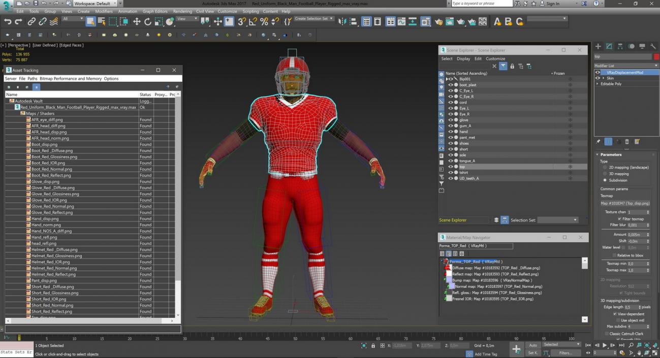 3D Red Uniform Black Man Football Player Rigged for Cinema 4D model