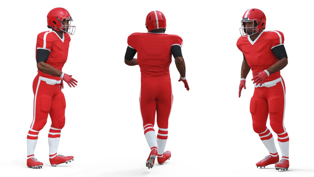 3D Red Uniform Black Man Football Player Rigged for Cinema 4D model