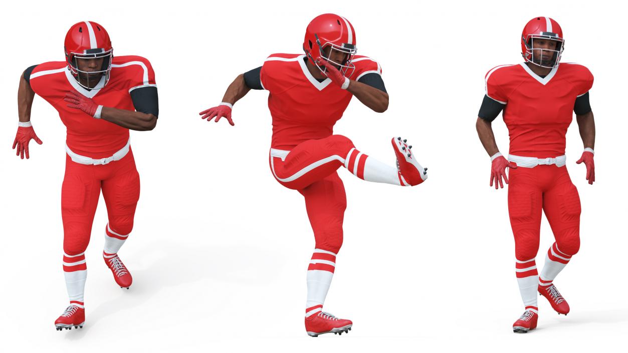 3D Red Uniform Black Man Football Player Rigged for Cinema 4D model