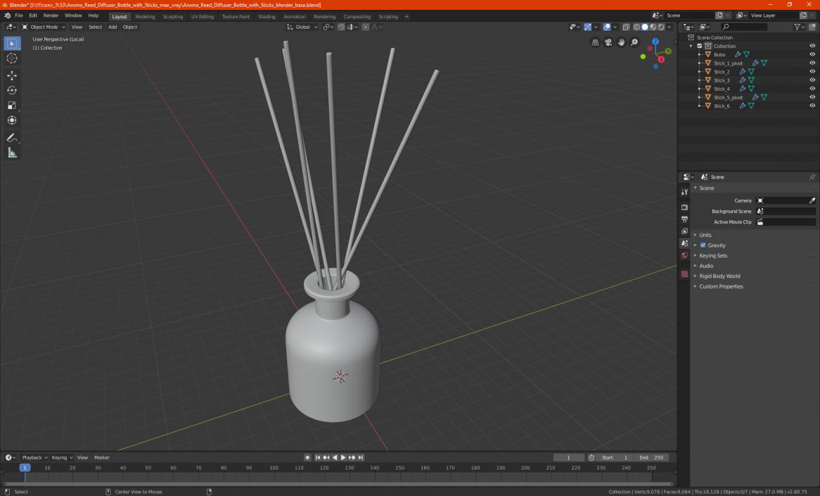 3D Aroma Reed Diffuser Bottle with Sticks model