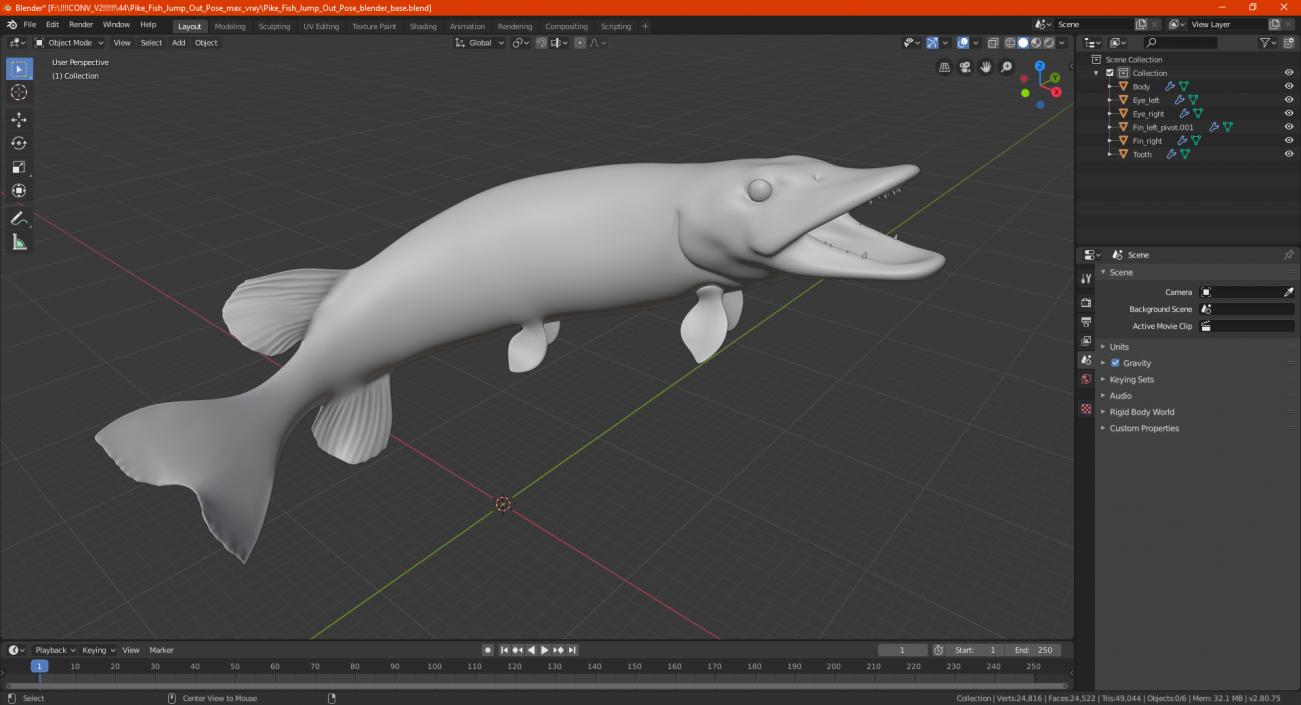 3D Pike Fish Jump Out Pose model