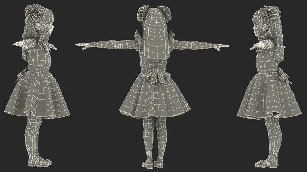 Child Girl Party Style T-pose 3D model