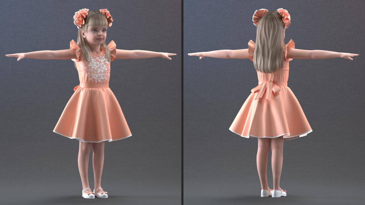 Child Girl Party Style T-pose 3D model