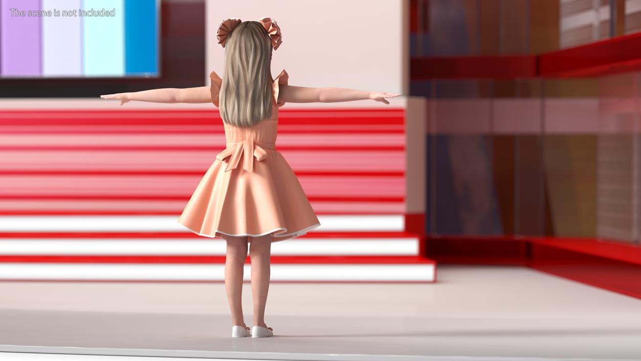 Child Girl Party Style T-pose 3D model