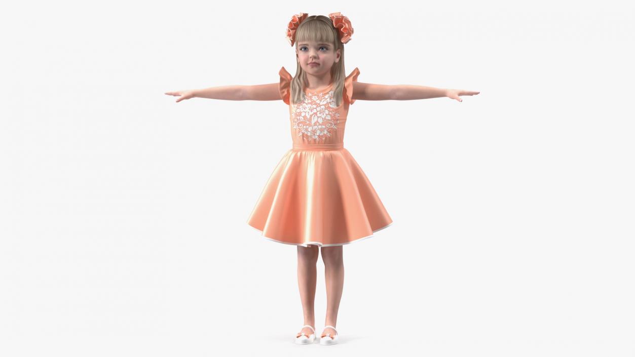 Child Girl Party Style T-pose 3D model