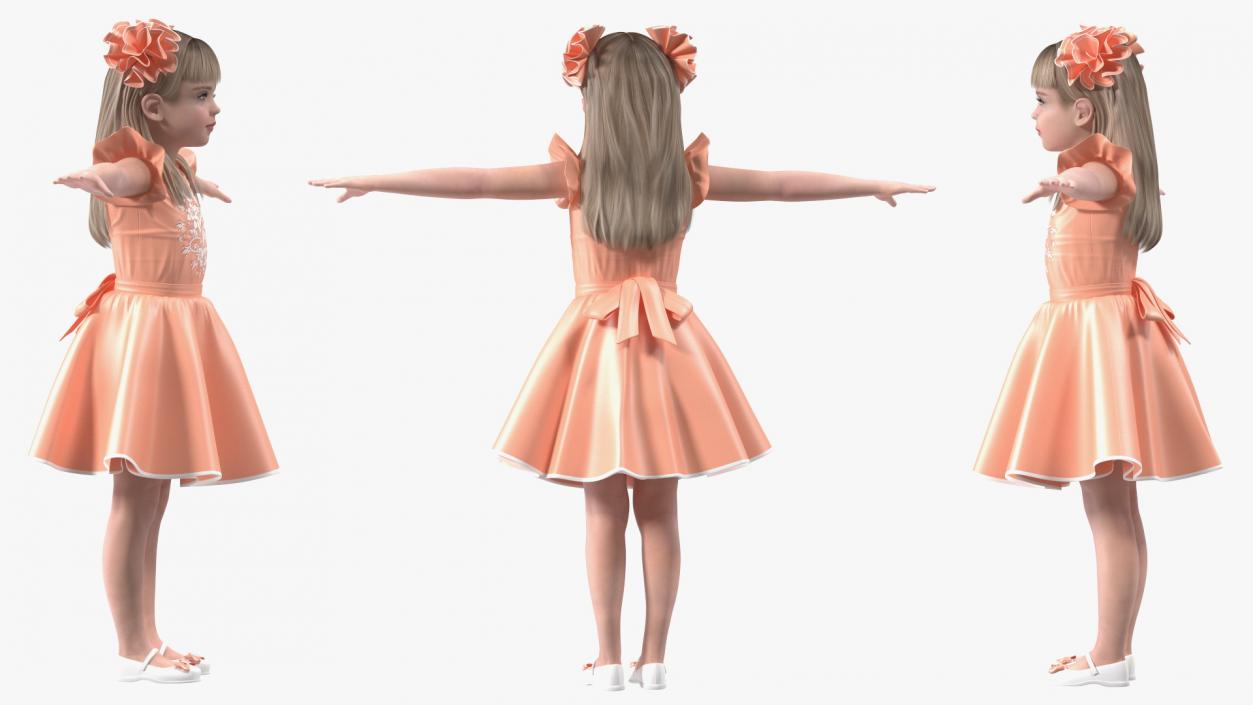 Child Girl Party Style T-pose 3D model