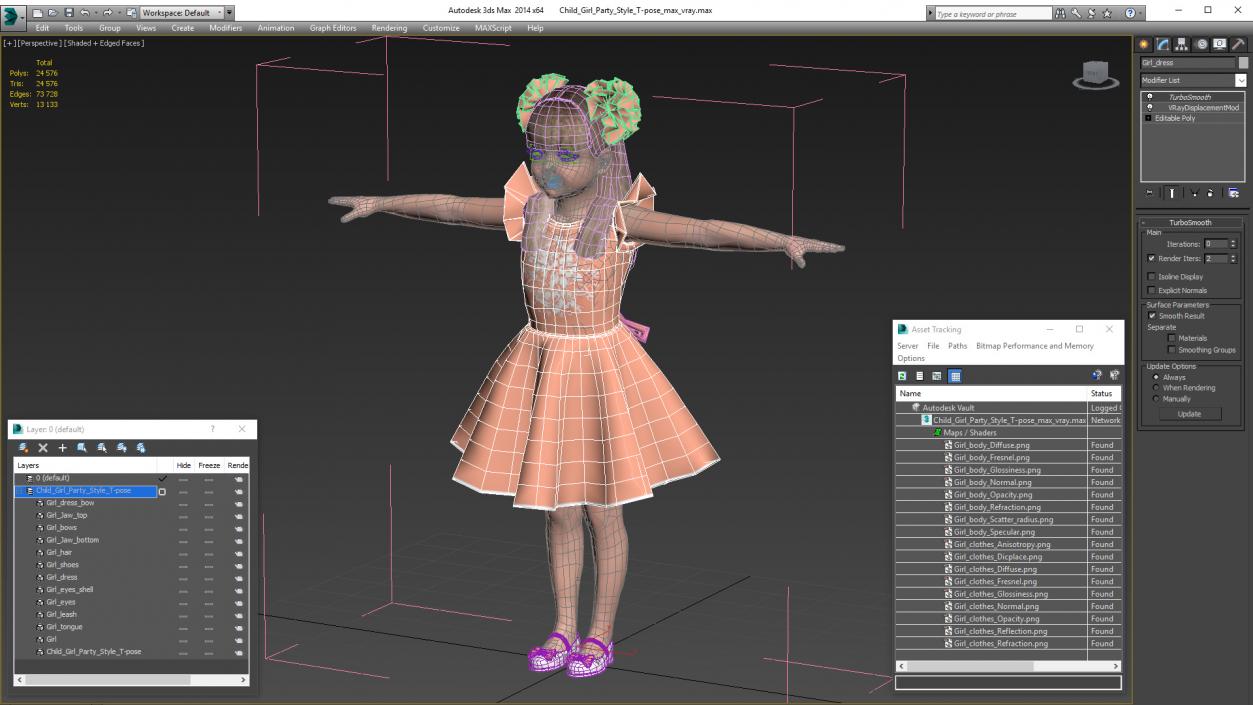 Child Girl Party Style T-pose 3D model