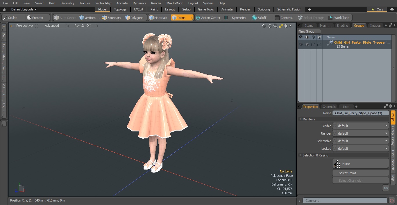 Child Girl Party Style T-pose 3D model