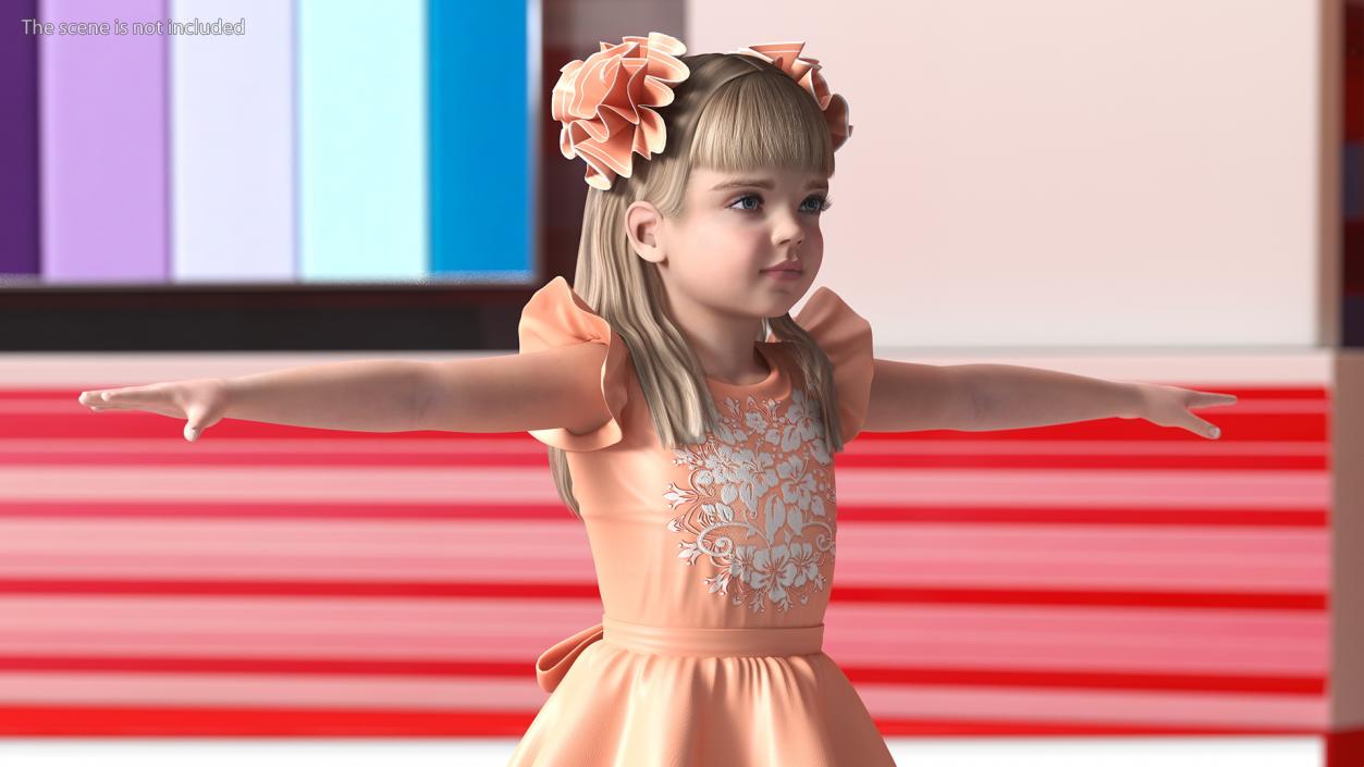 Child Girl Party Style T-pose 3D model