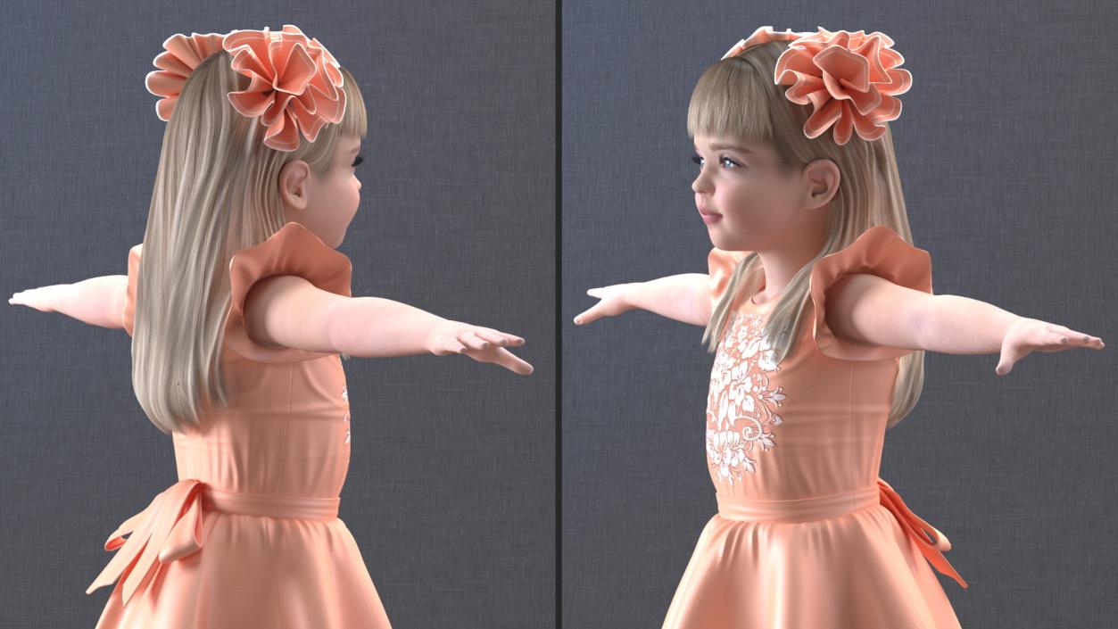 Child Girl Party Style T-pose 3D model