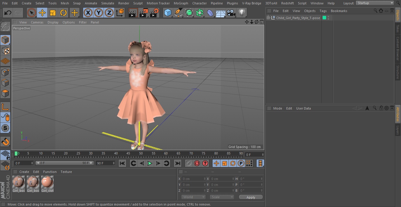 Child Girl Party Style T-pose 3D model