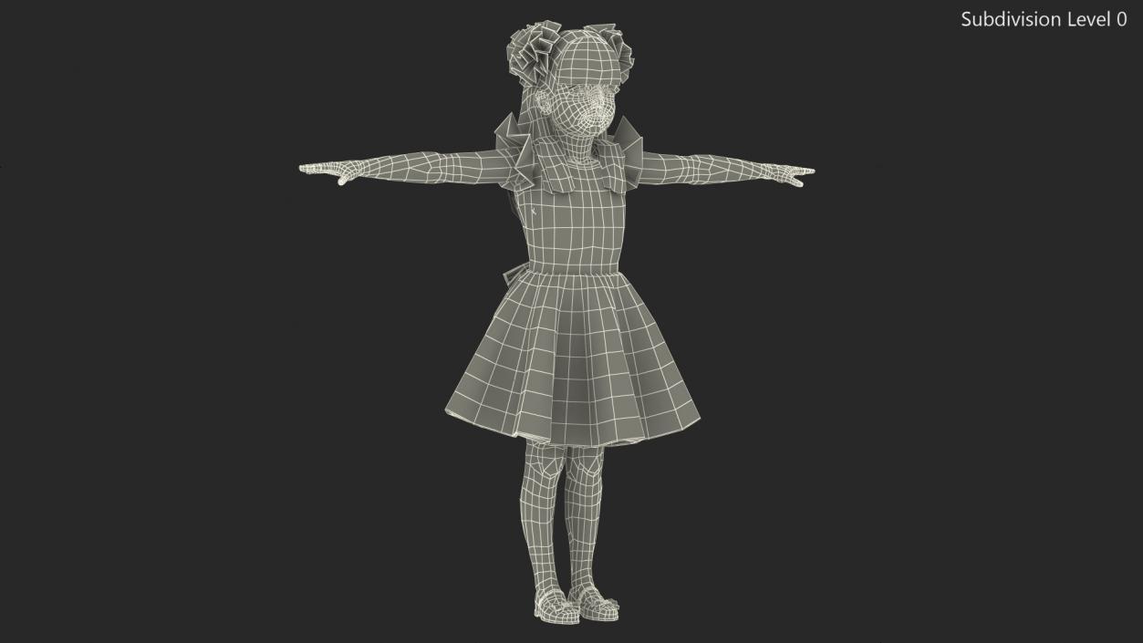 Child Girl Party Style T-pose 3D model