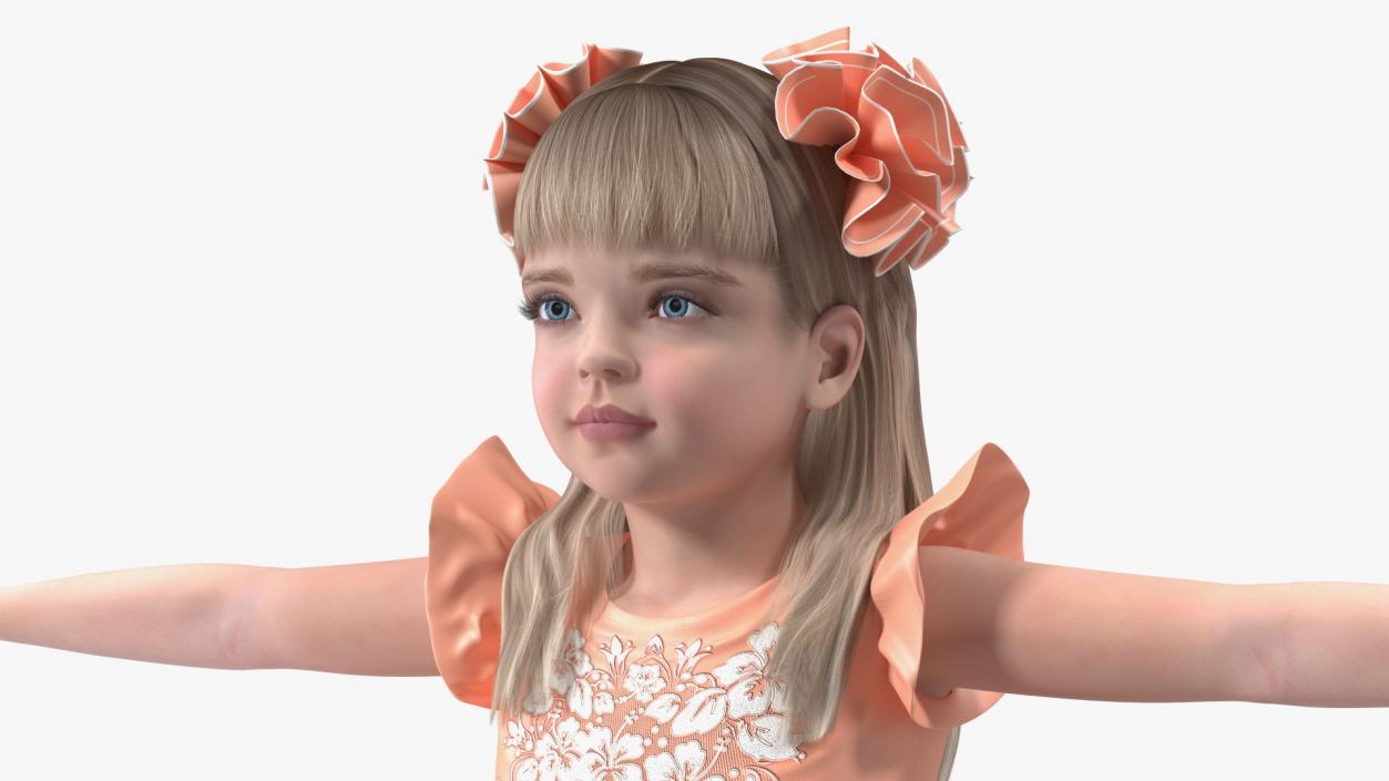 Child Girl Party Style T-pose 3D model