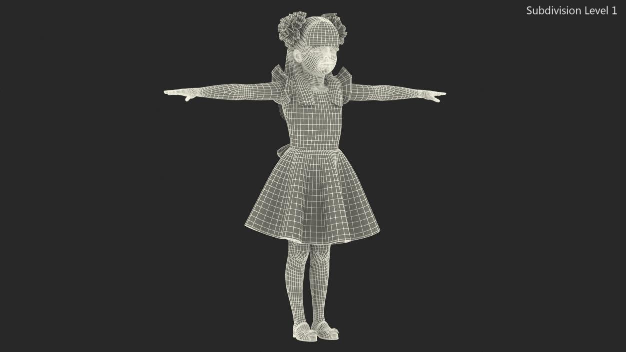 Child Girl Party Style T-pose 3D model