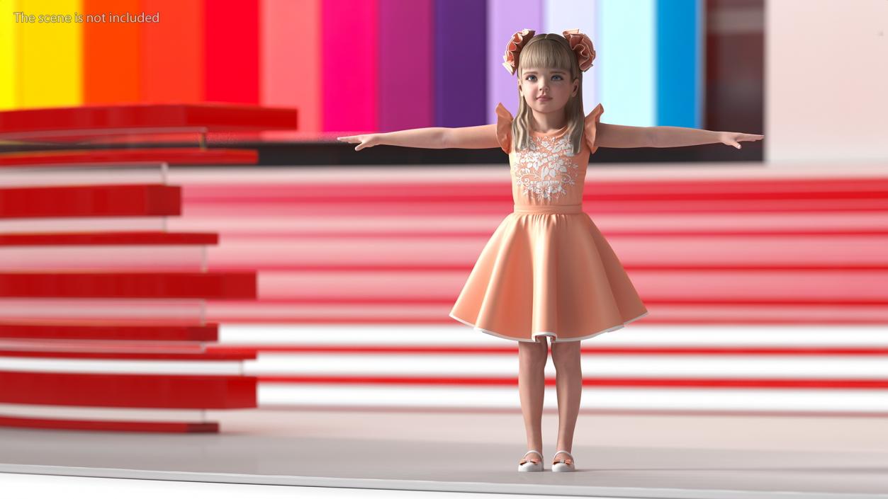 Child Girl Party Style T-pose 3D model