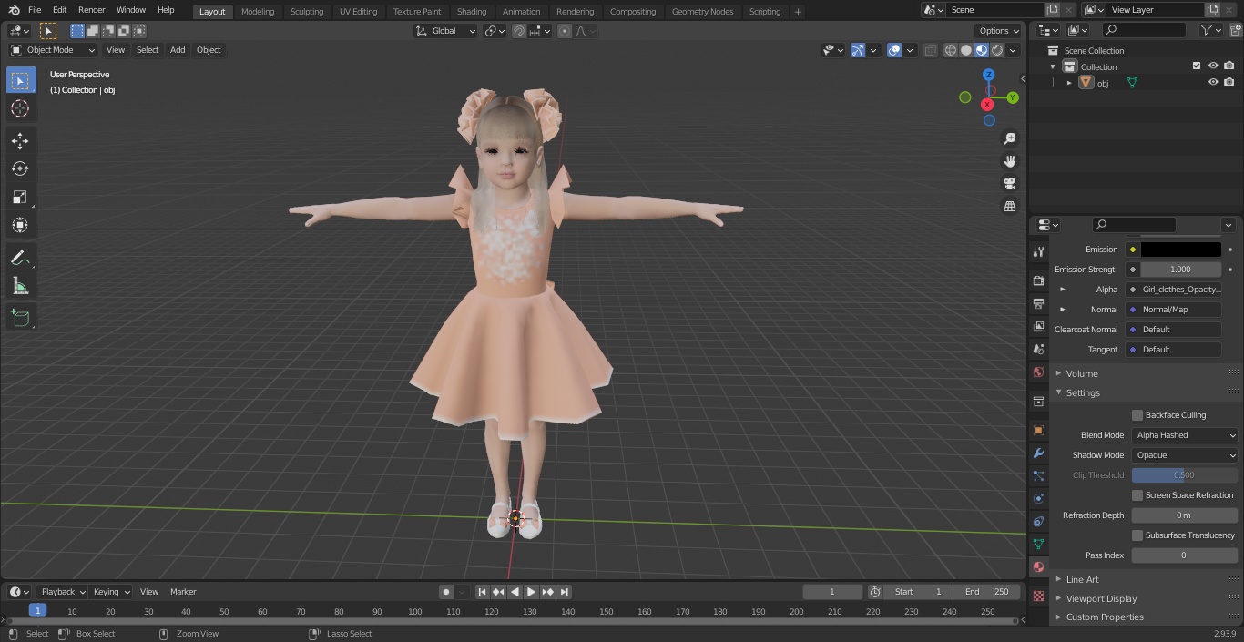 Child Girl Party Style T-pose 3D model