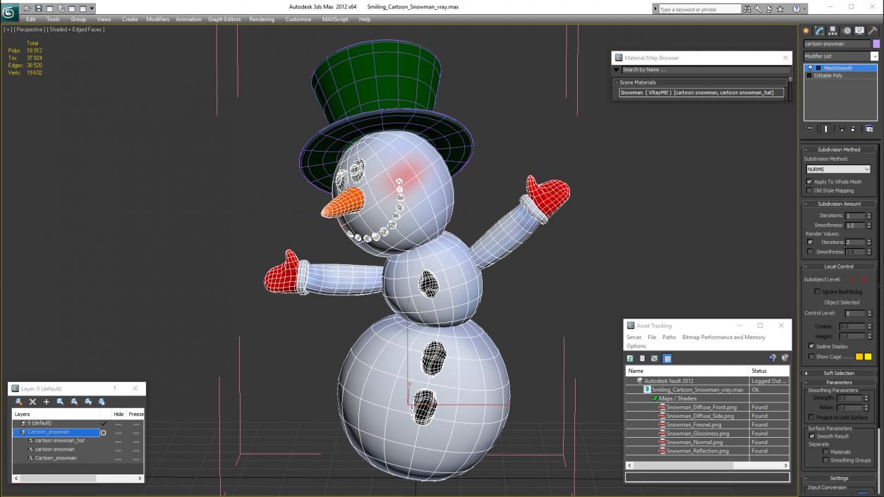 3D Smiling Cartoon Snowman model