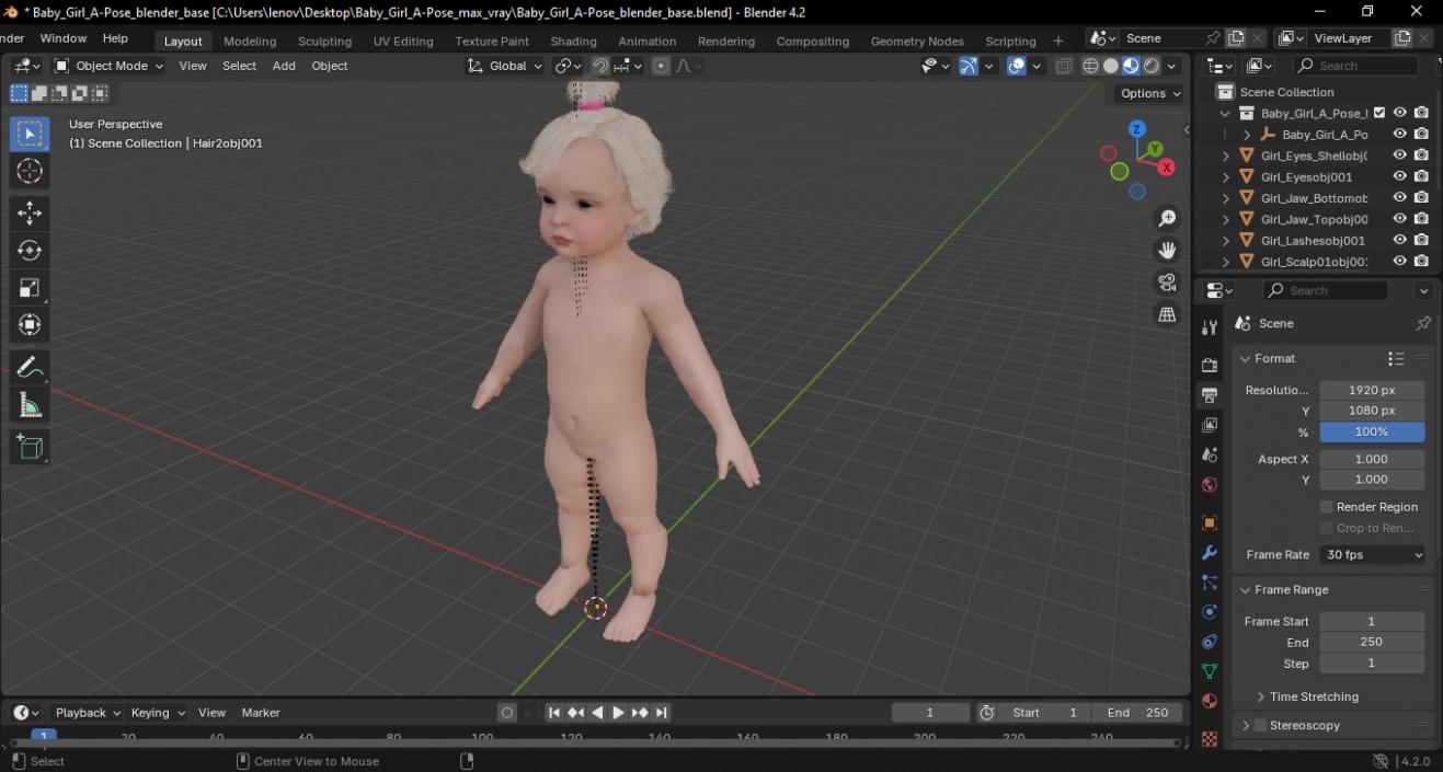 3D Baby Girl A-Pose