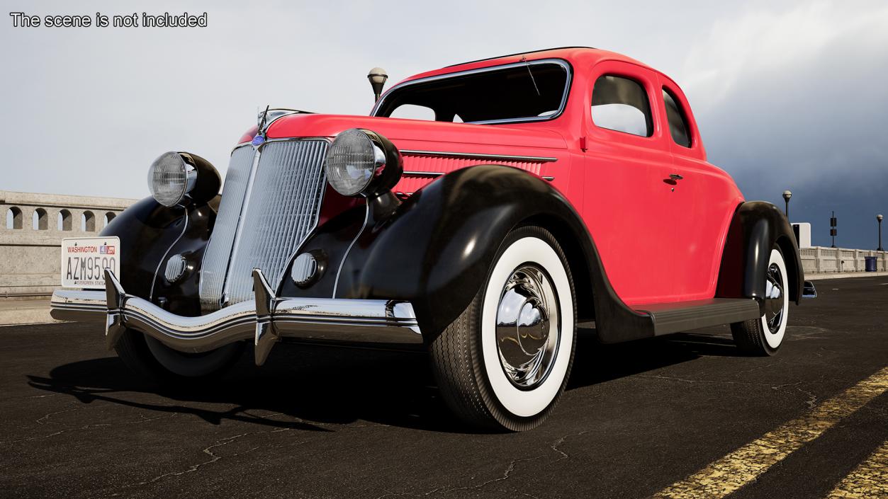 3D 1936 Ford V8 Coupe Red Simple Interior model